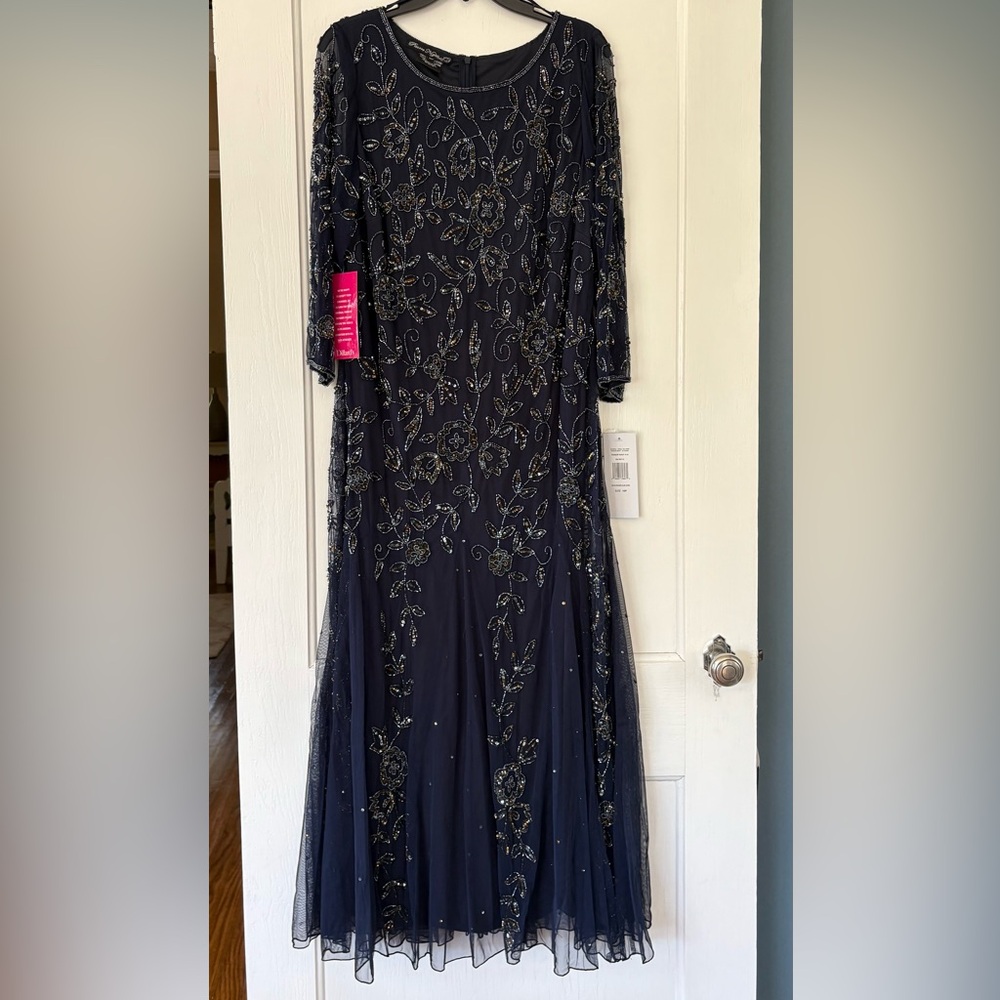 Pisarro Nights Navy 3/4 Sleeve A-Line Gown - Picture 2 of 6